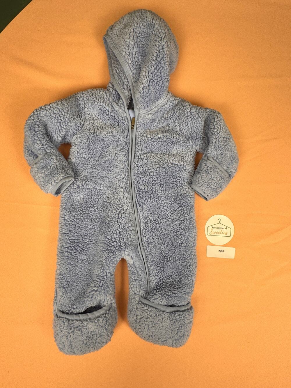 🧸 Nike Baby Fuzzy Sherpa Hooded Bunting 6M – Blue Cozy One-Piece #958